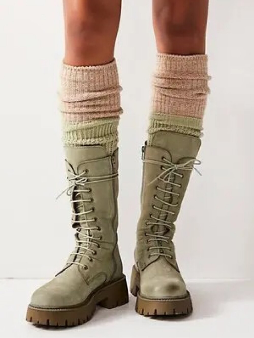 Bueno Reign Lace Up Boots tall beige cream nubuck lug sole Women's size 39 - Picture 9 of 9